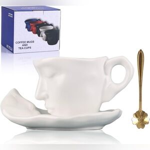 Couples kissing mug~Coffee Mug with Saucer and Gold Spoon